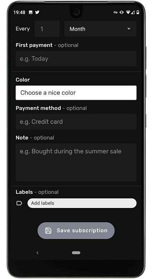 Subscriptions app